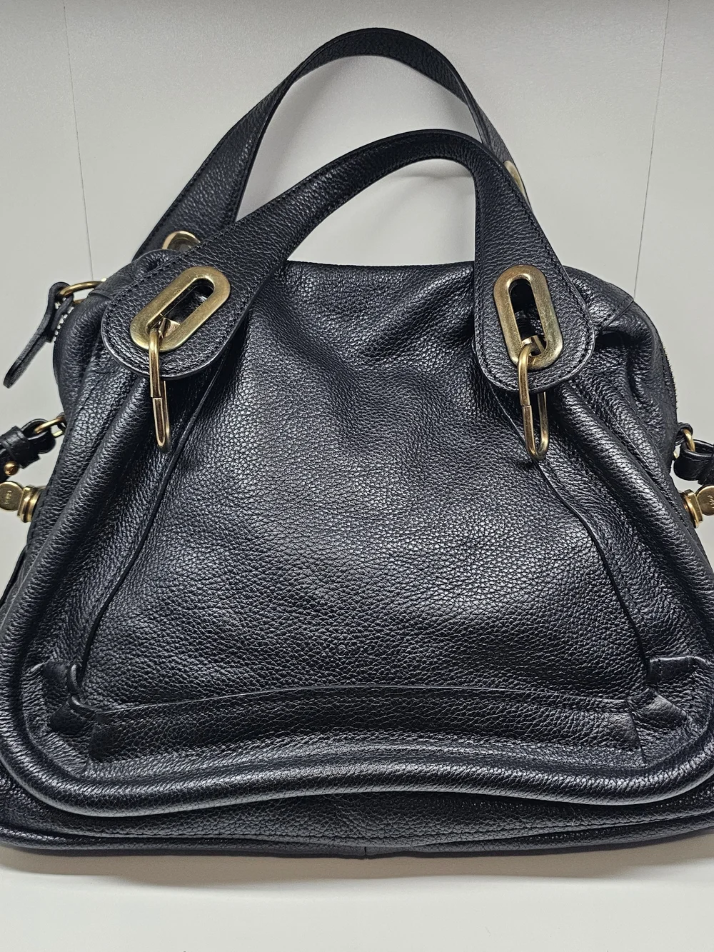 Chloe Paraty Black Leather Shoulder Bag with Gold Hardware